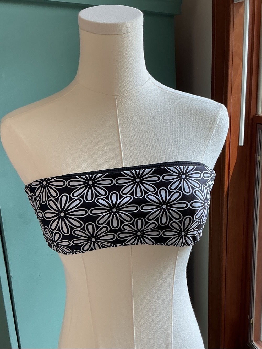 Kenny Flowers Black and White Floral Bandeau Bikini Top
